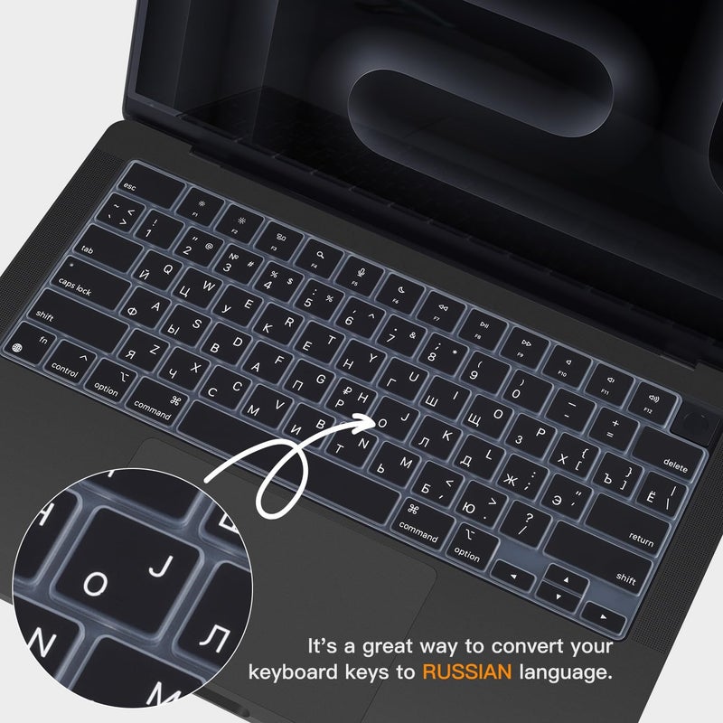 CASEDAO Russian Keyboard Cover Skin for 2025-2021 Apple MacBook Pro 14 A3434 A3112 A3401 A3185 A2992 A2918 A2442 A2779, MacBook Pro 16 A3403 A3186 A2991 A2485 A2780 M5 M4 M3 M2 M1 Pro Max Protector-Black - Image 2